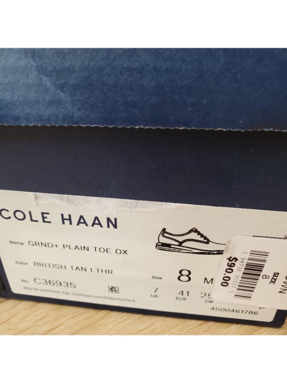 Cole Haan Grand+ Plain Toe Oxford Mens 8 M British Tan Leather Shoes C36935 NEW - Picture 9 of 9